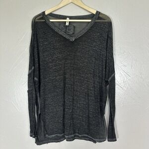 Zenana Melange Burnout Dolman Sleeve V-Neck Top M Black NEW